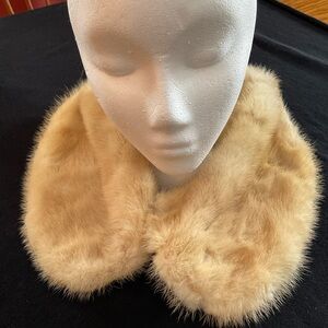 Vintage Real Mink Silky Soft Neck/Shoulder Stole, Tan/Light Brown, 38” Approx
